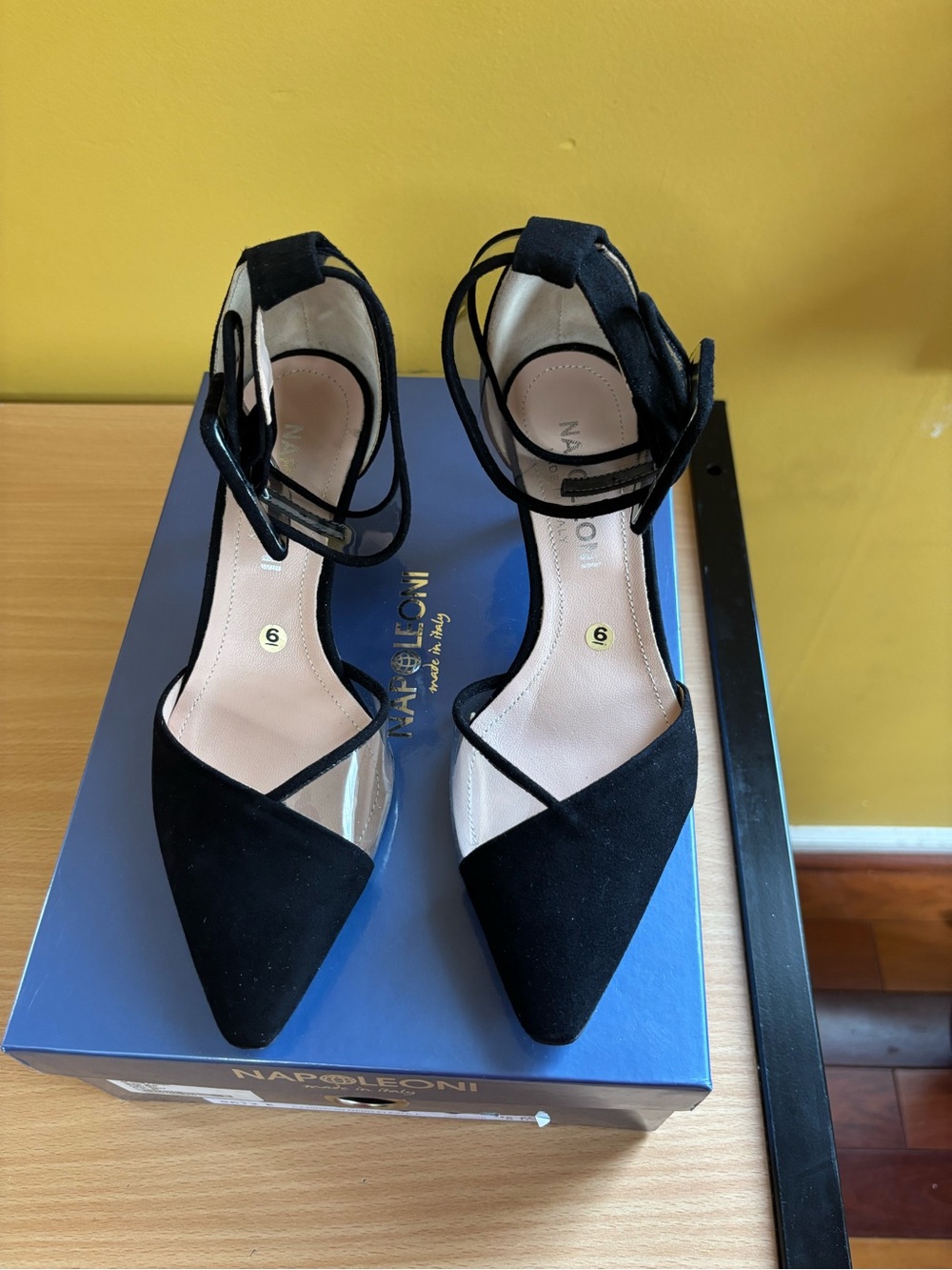 Napoleoni Black Suede Pointed-Ankle Strap Heels